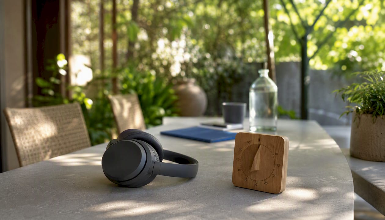 Headphones and timer for focus session