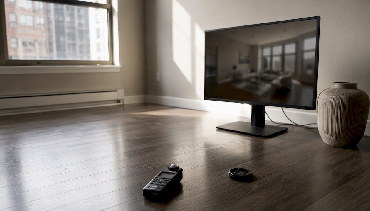 Unstaged living room prepped for virtual staging