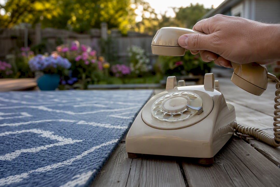 Hand holding phone during rental history call
