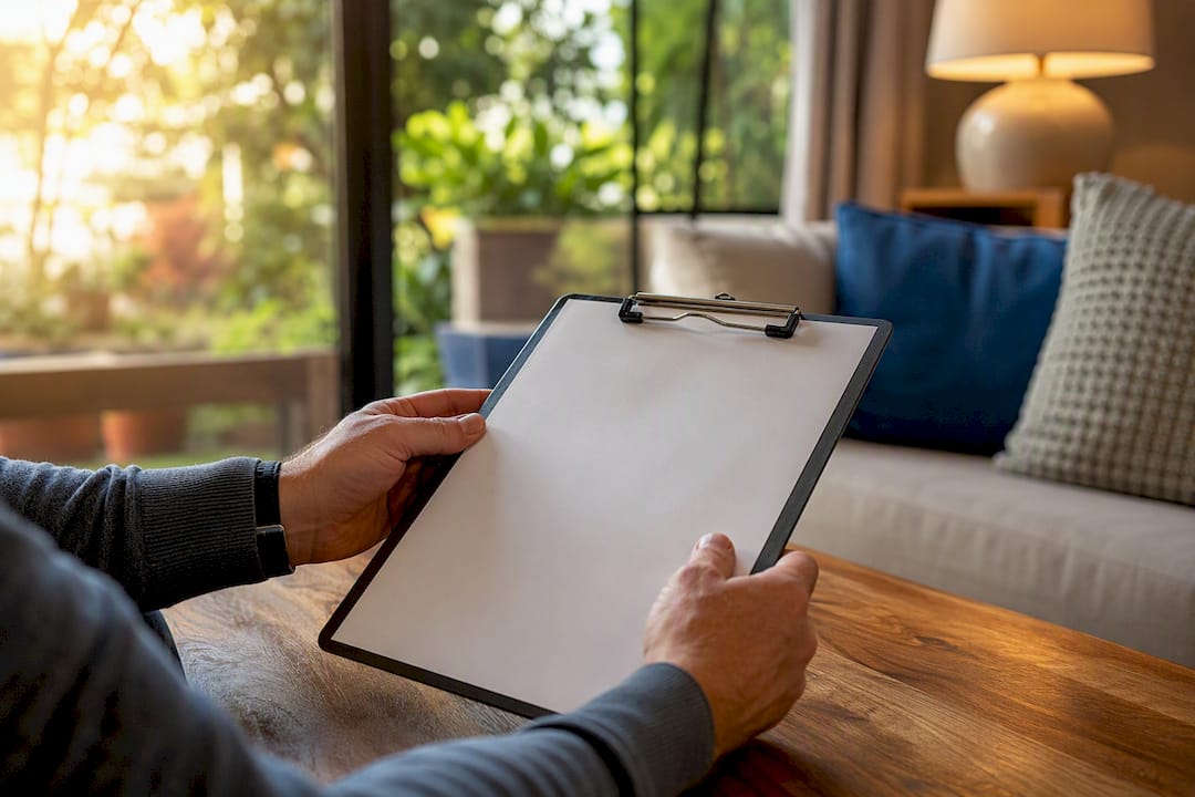 Hands holding rental application and clipboard