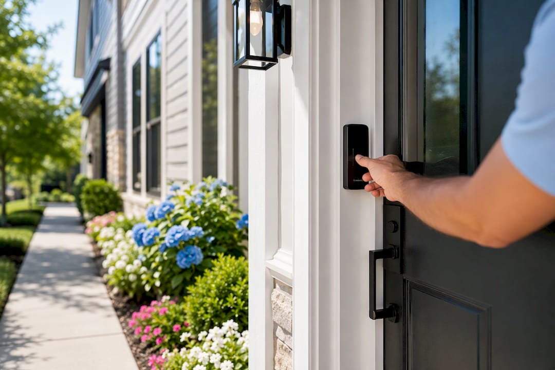 Hand entering code on rental smart lock