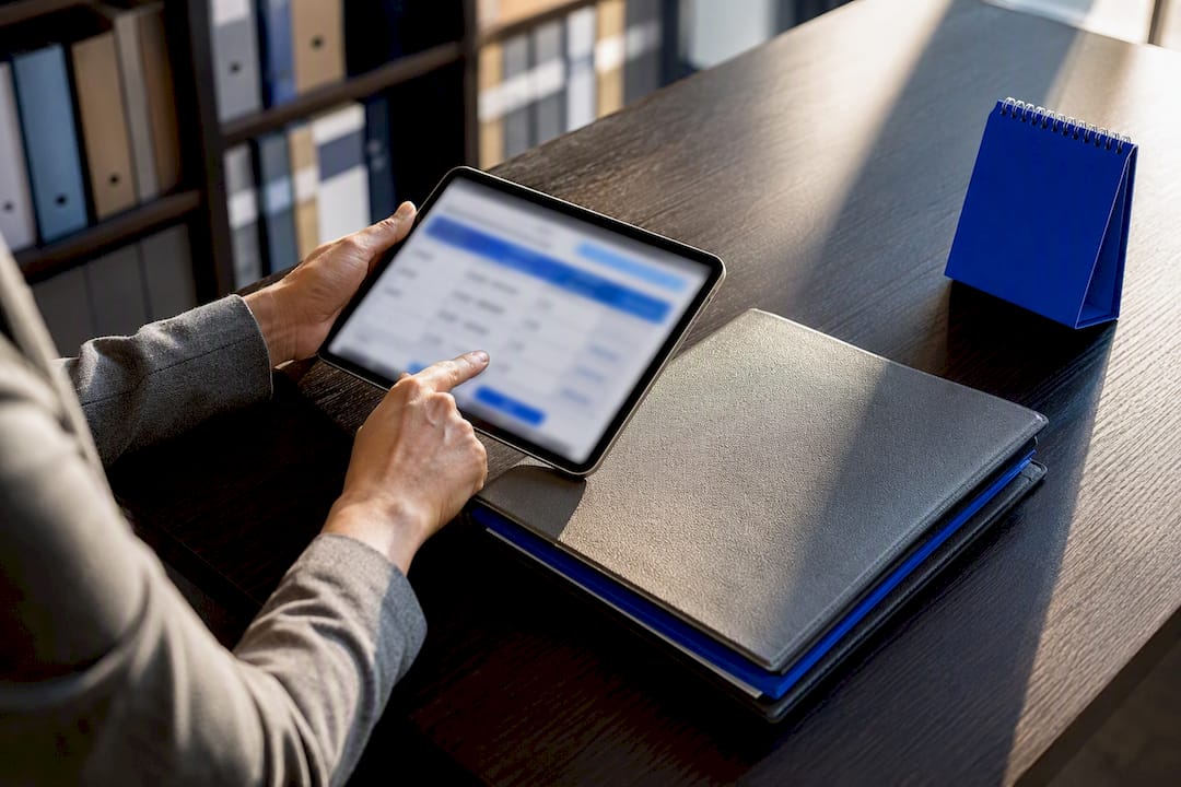 Property manager updating rent delinquency ledger