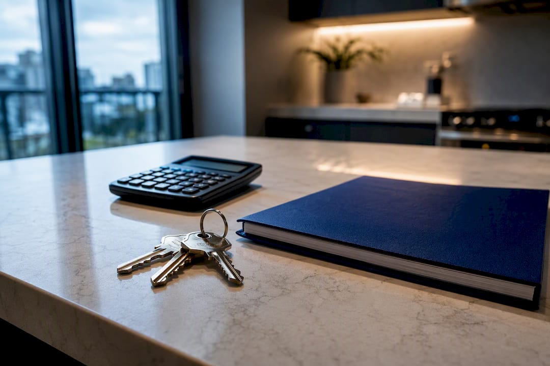 Rental keys and calculator on move-in counter