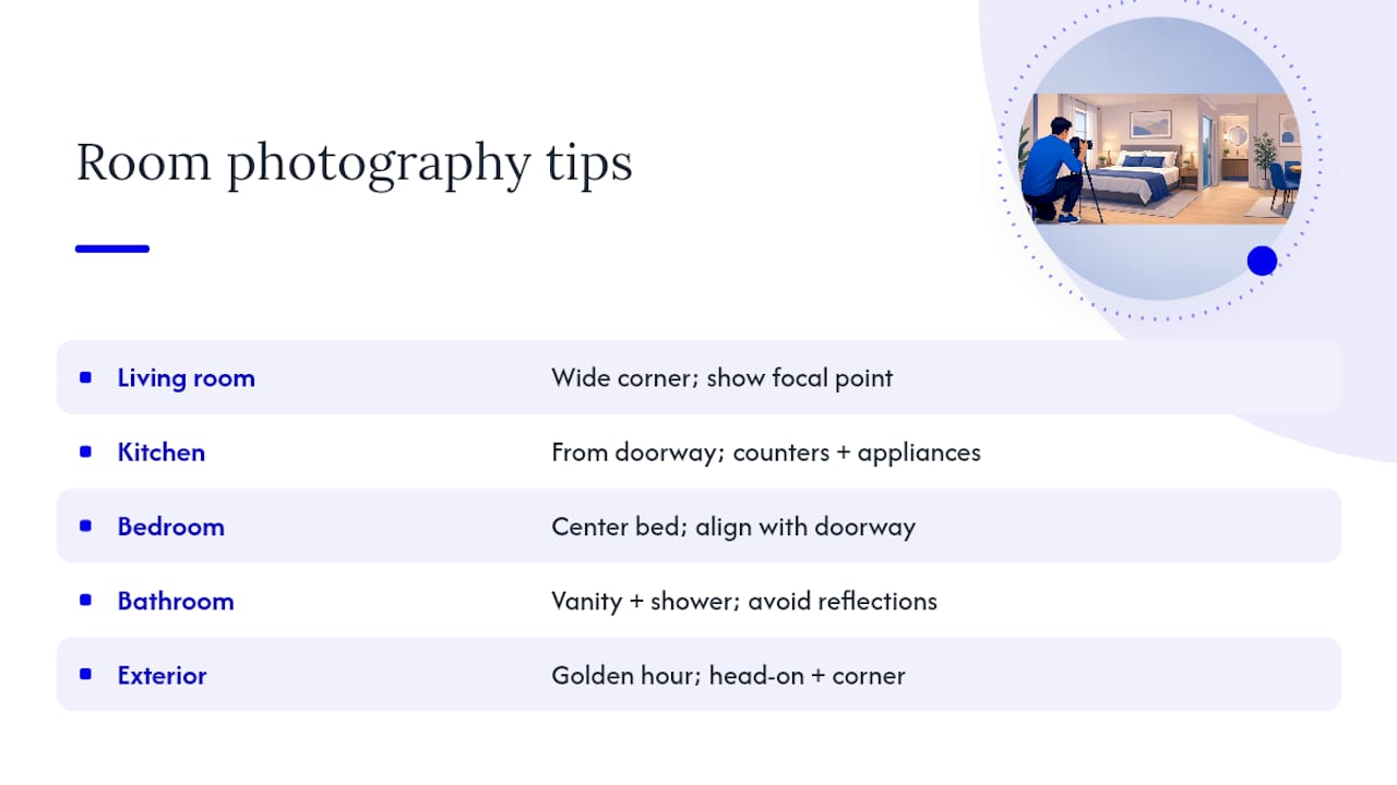 Room-by-room rental photography framing guide