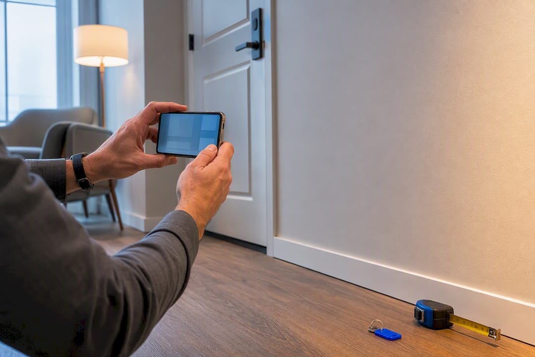 Tenant photographing rental apartment condition