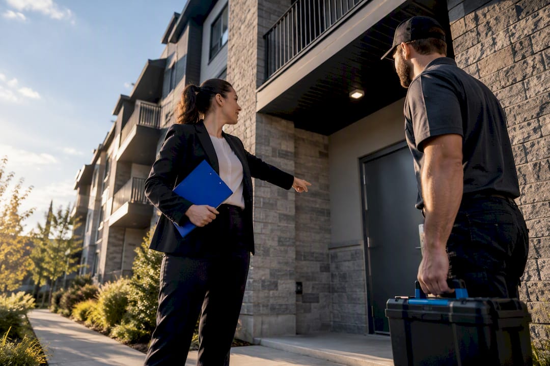 Property manager coordinating rental maintenance vendor