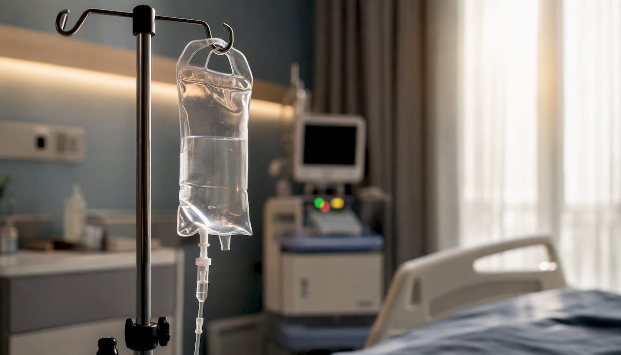 IV bag administering NAC in hospital setting