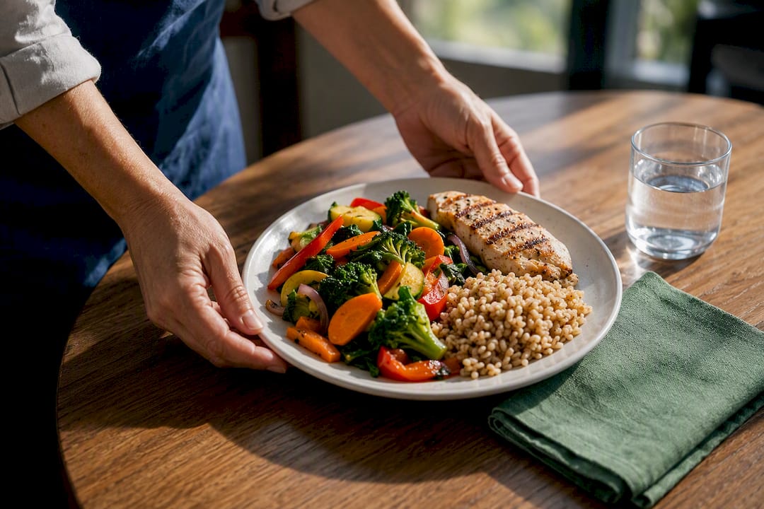 DASH-style plate with vegetables and lean protein