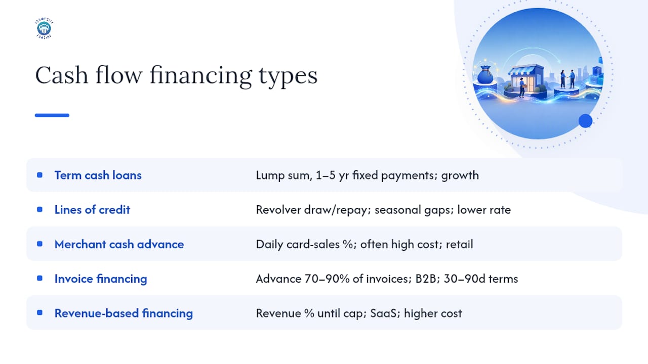 Diagram comparing cash flow financing products