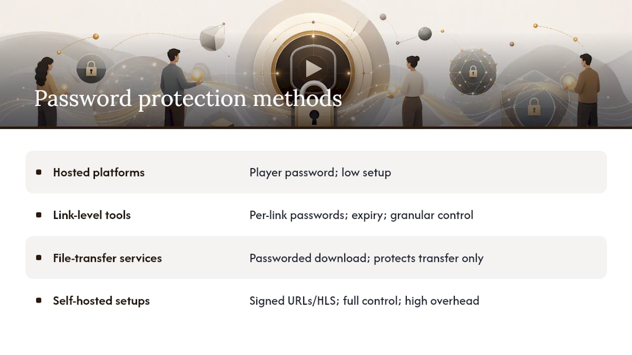 Diagram comparing four video password protection methods