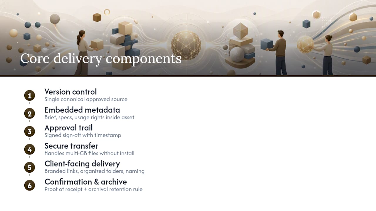 Diagram of six core content delivery components
