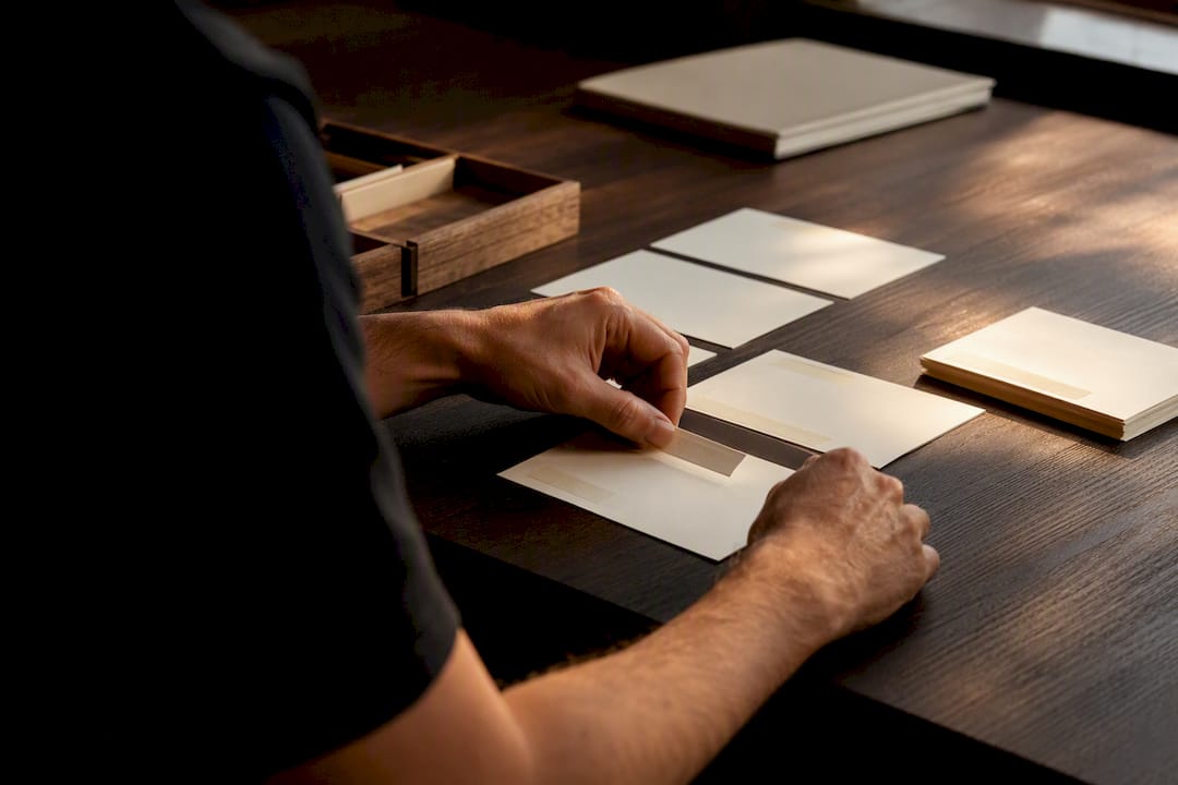 Hands tagging project deliverable cards
