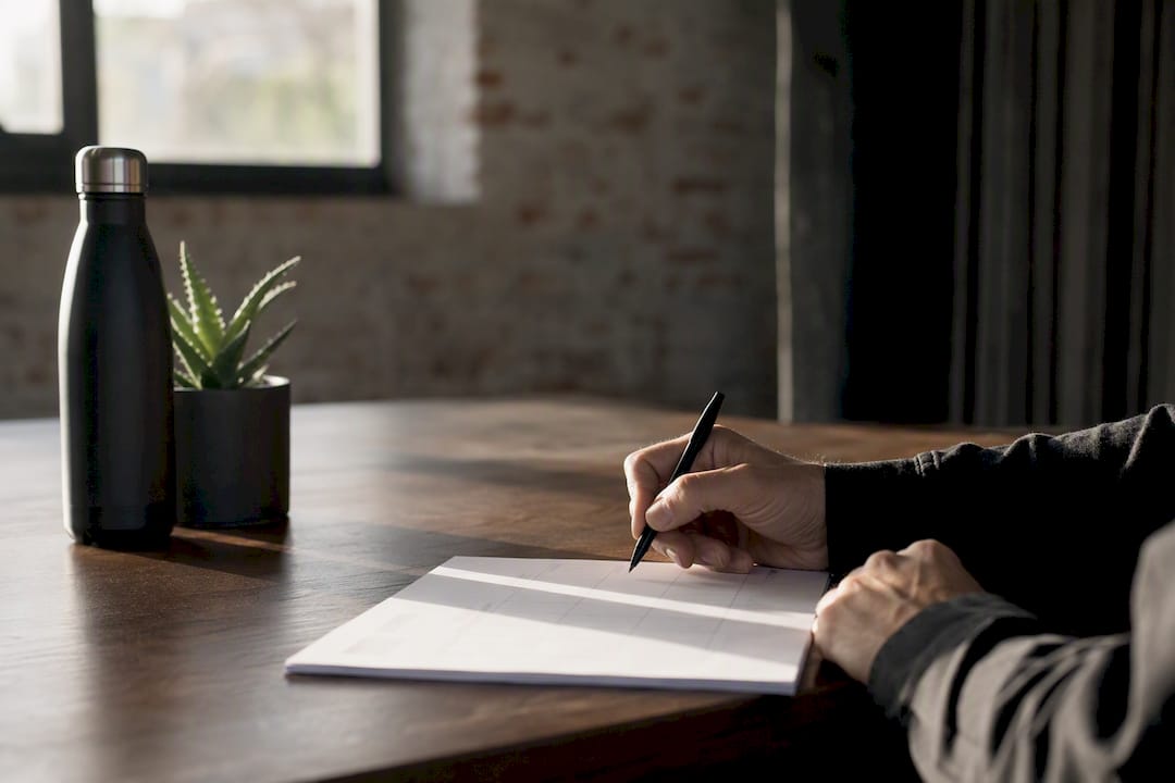 Hand with pen over capacity planning grid