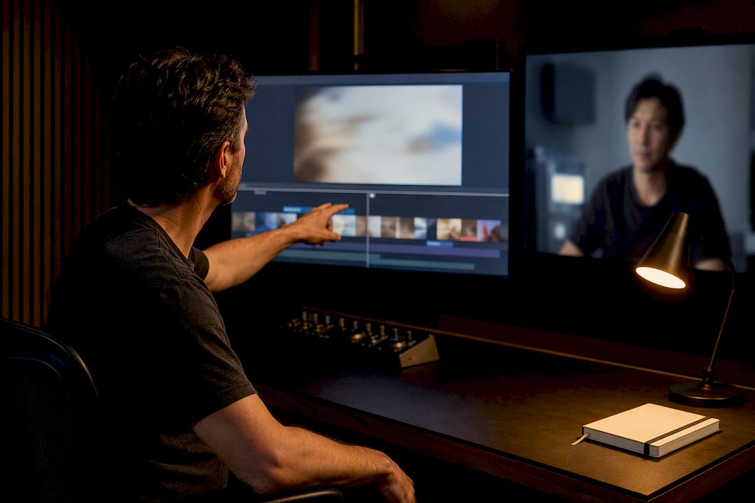 Remote collaborators reviewing a video cut
