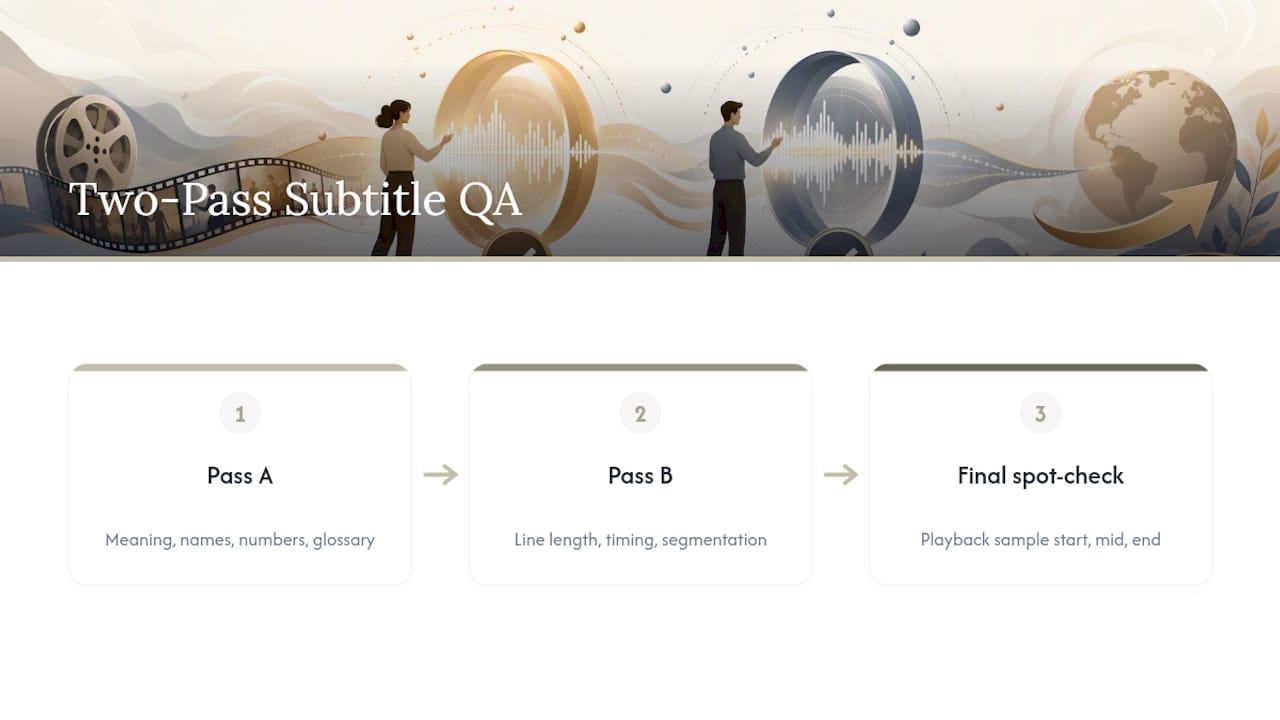 Two-pass subtitle quality assurance process