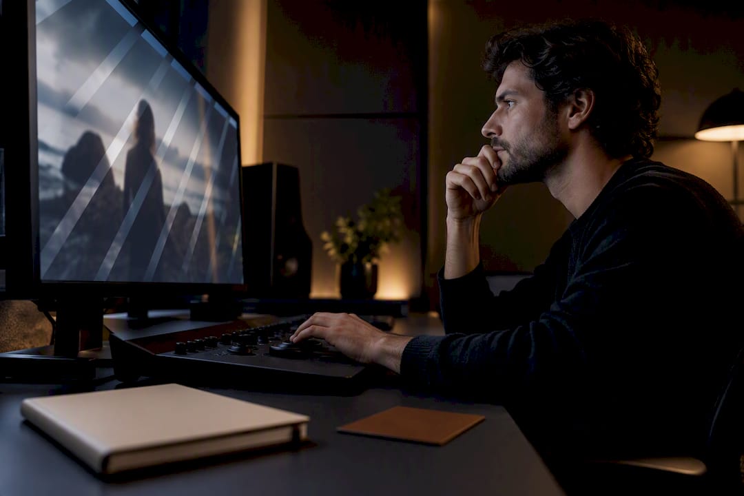 Colorist reviewing a watermarked video export