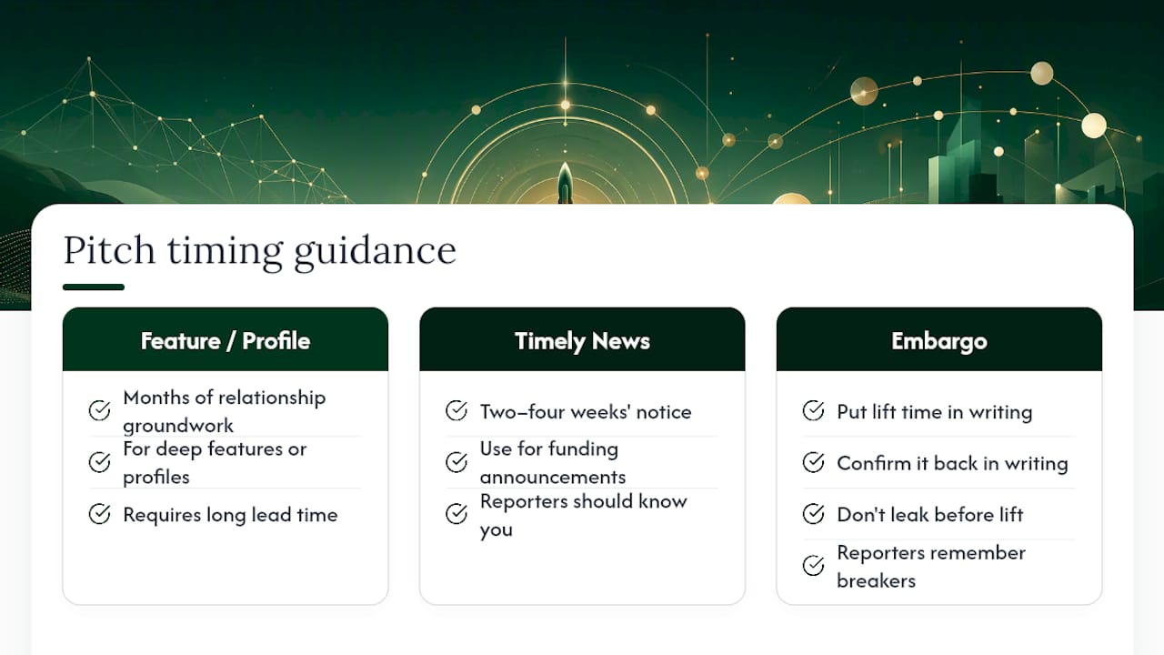 Editorial pitch timing and embargo pathways