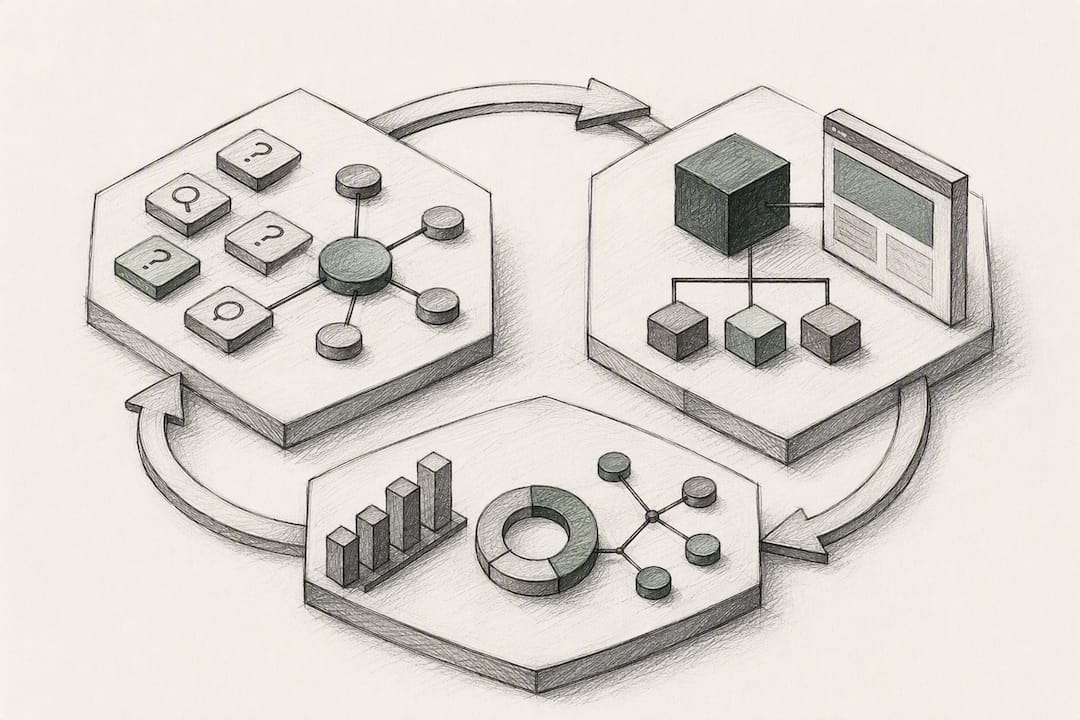 Three-phase PR and SEO workflow illustration