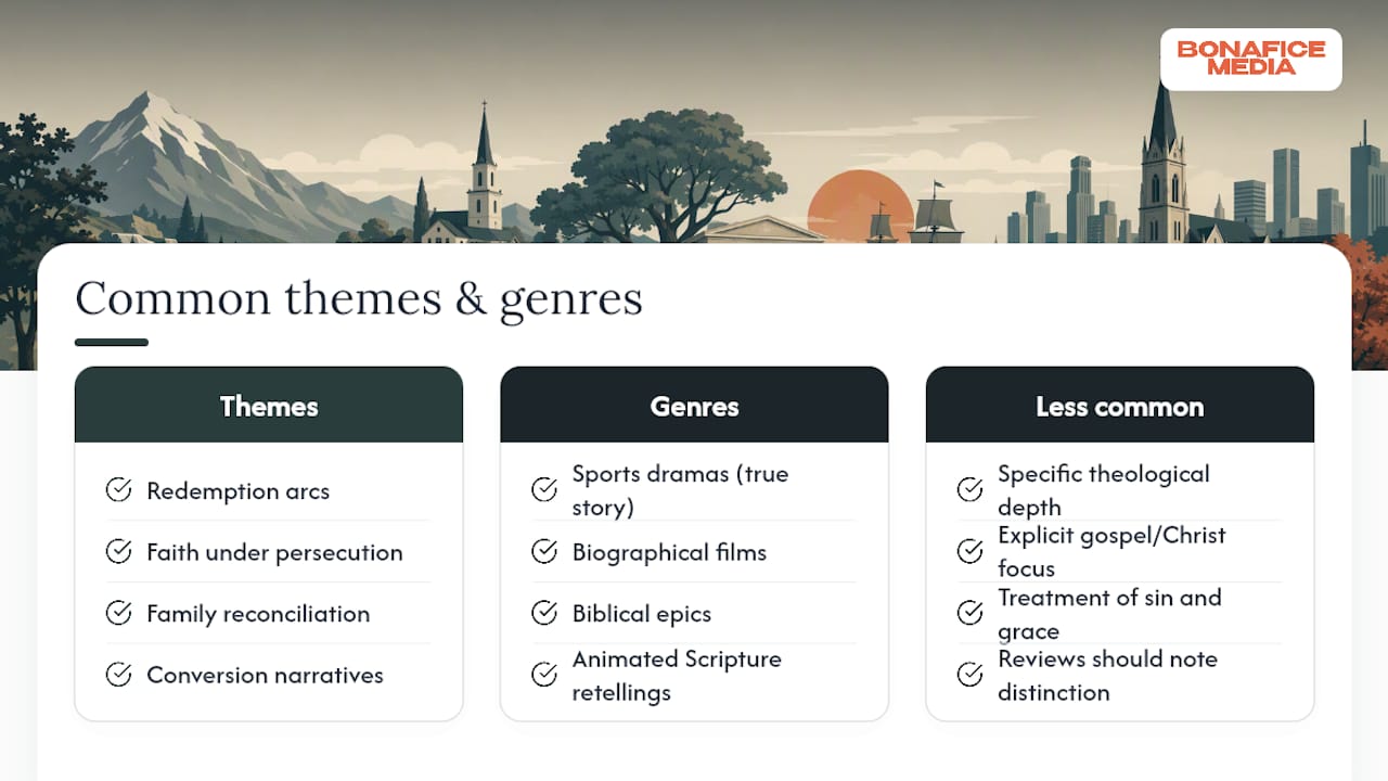 Common themes and genres in Christian cinema — overview diagram