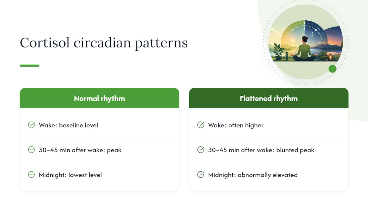 Diagram comparing normal and disrupted cortisol circadian rhythms