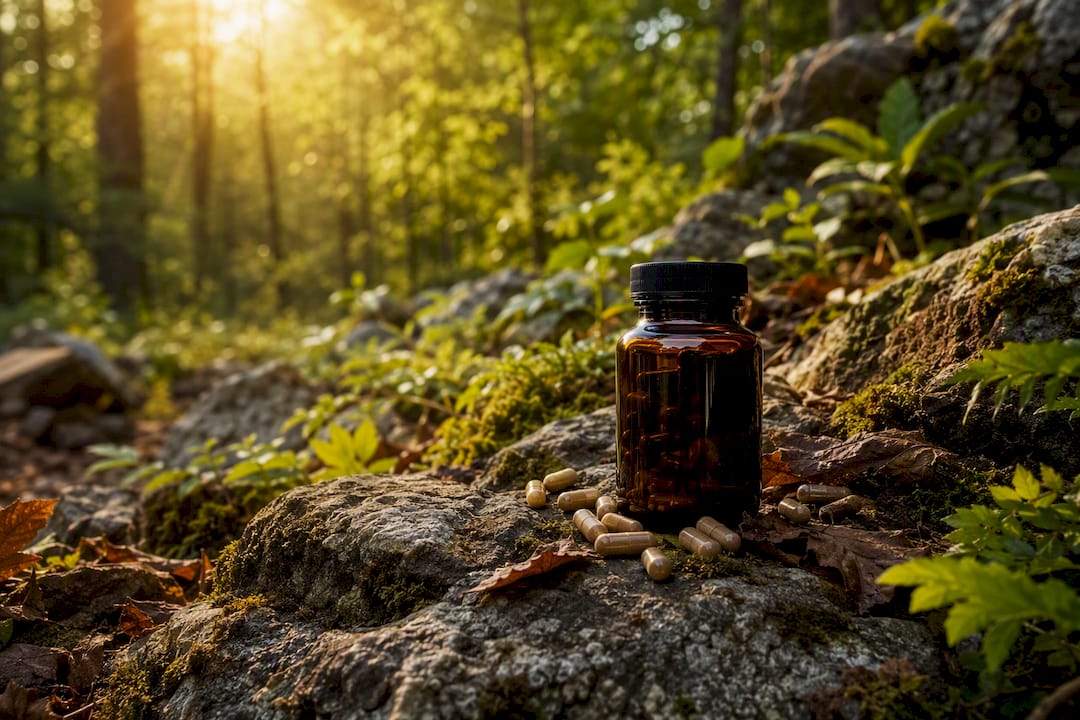 NAC capsules on mossy forest floor