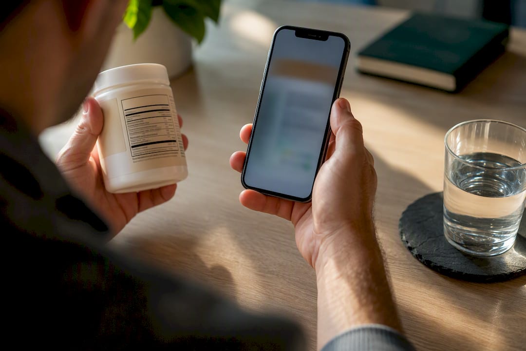 Person photographing supplement ingredient label