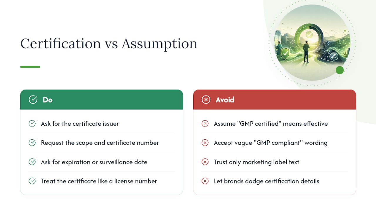 The Gap Between What Certification Promises and What Buyers Assume — overview diagram