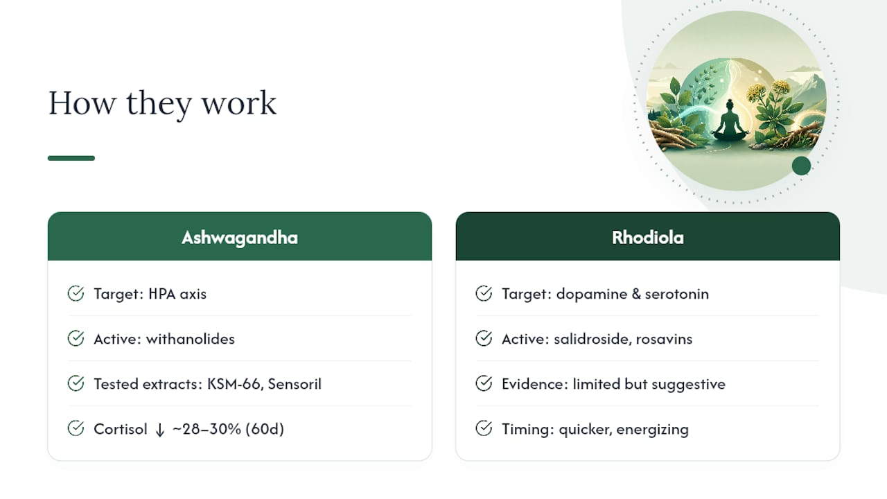 Ashwagandha and rhodiola mechanism comparison