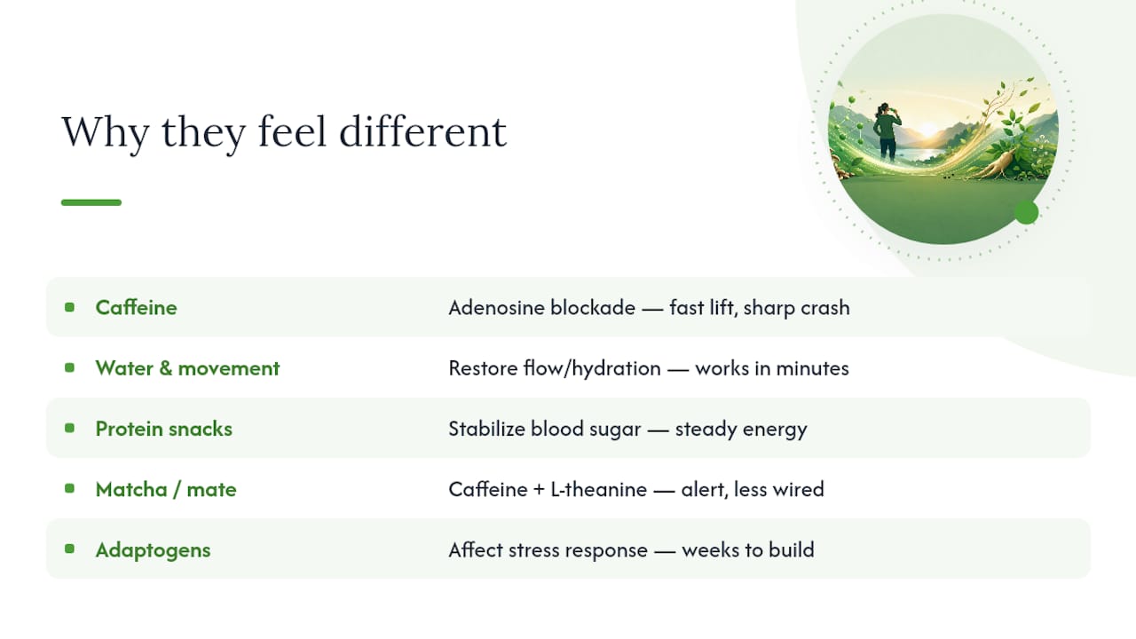Why Do These Alternatives Feel Different From Caffeine? — overview diagram