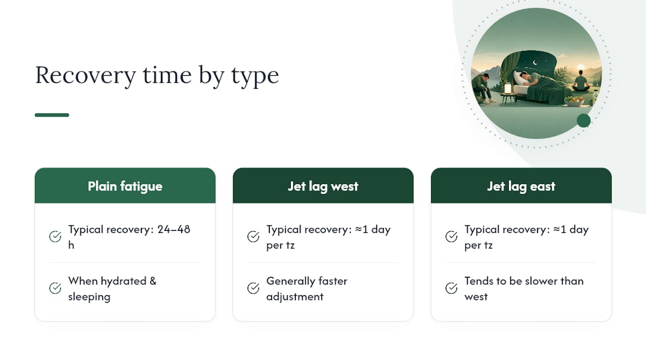 Travel fatigue and jet lag recovery timeline