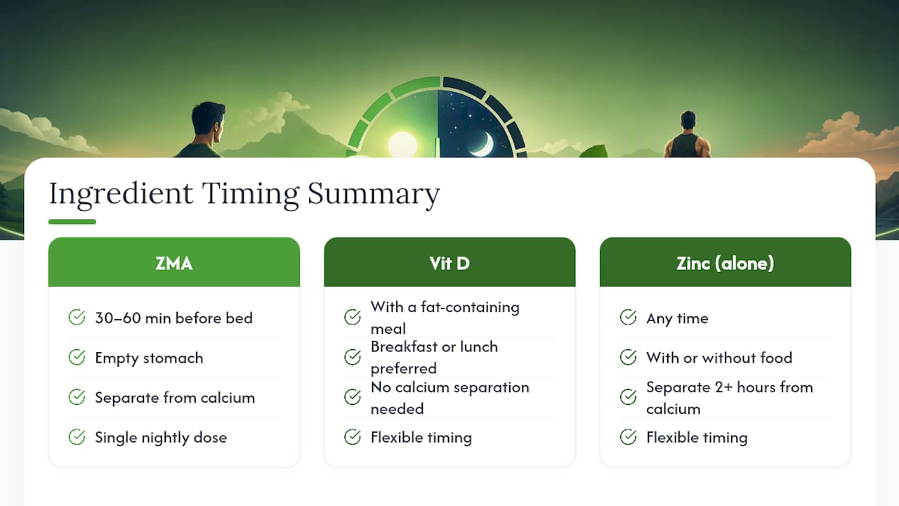 Ingredient-specific supplement timing comparison