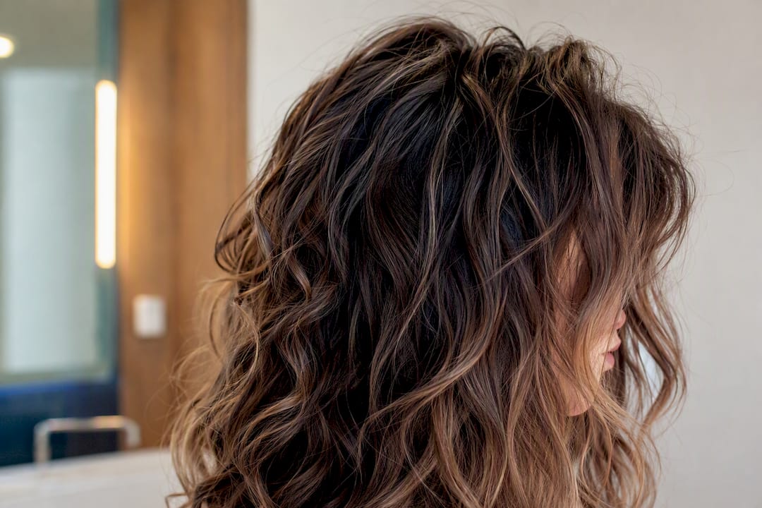 Loose wavy hair with mousse styling
