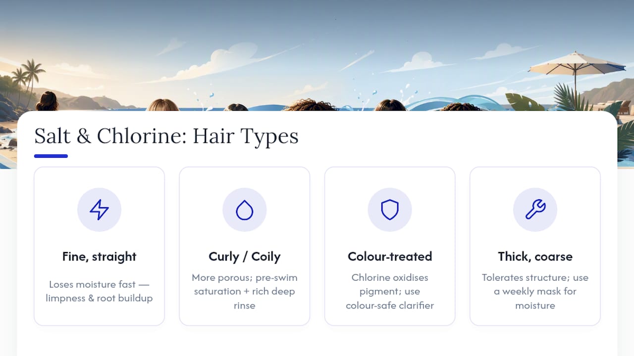 Four hair types and swimming care responses