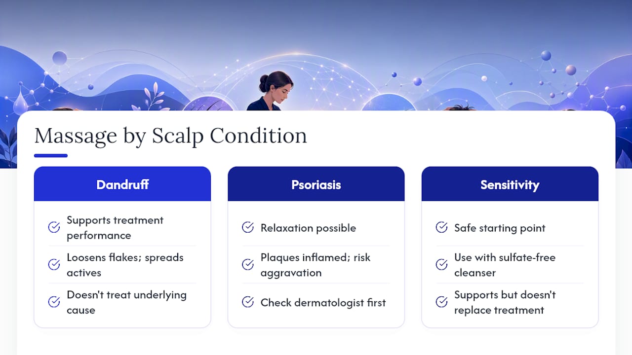 Scalp massage for dandruff, psoriasis and other scalp conditions — overview diagram