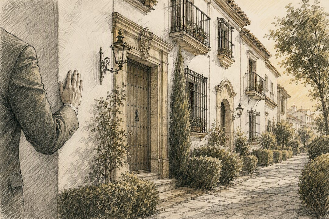 Agente inspeccionando la pared exterior de una casa