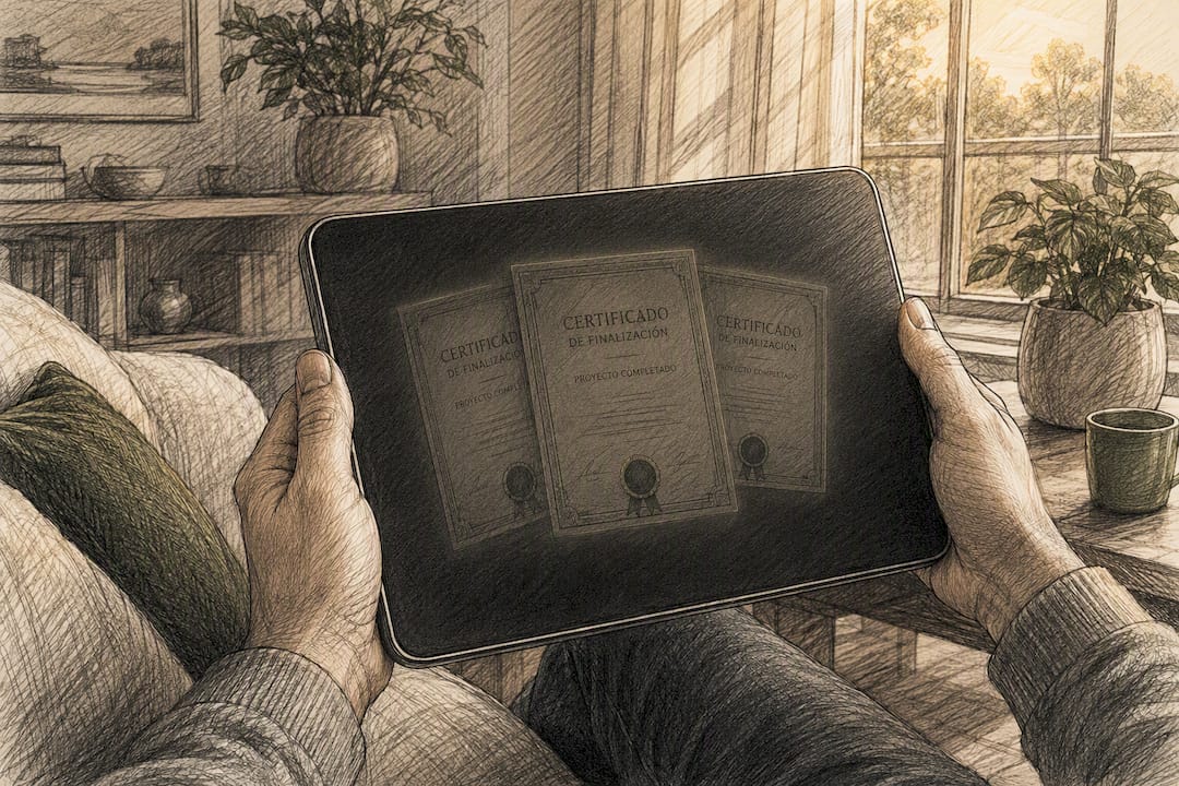 Persona sosteniendo una tablet que muestra certificados digitales