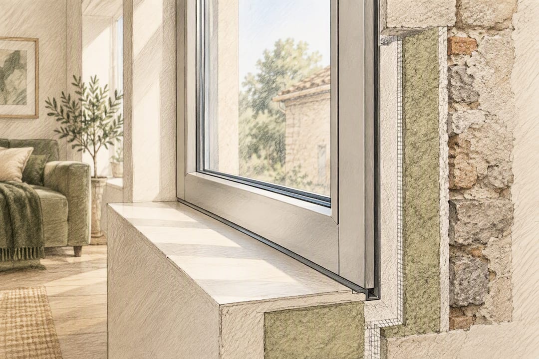 Detalle de ventana y aislamiento renovado