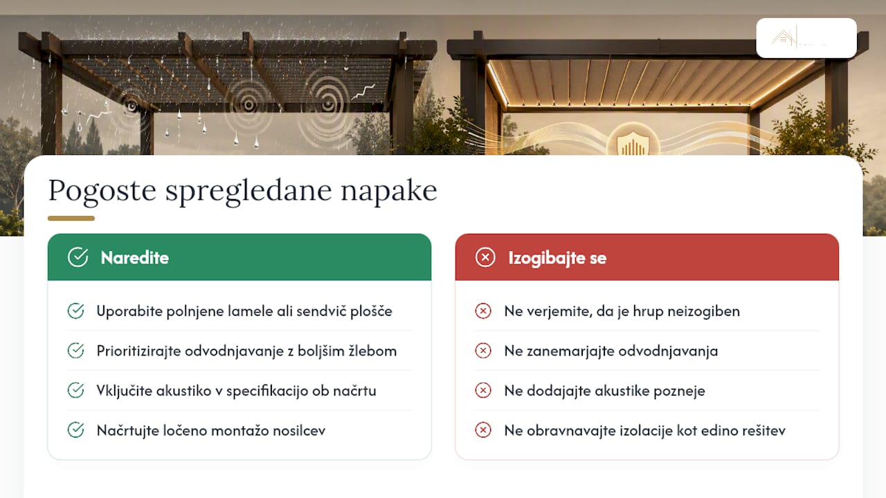 Kaj lastniki pergol pogosto spregledajo pri tišini — overview diagram