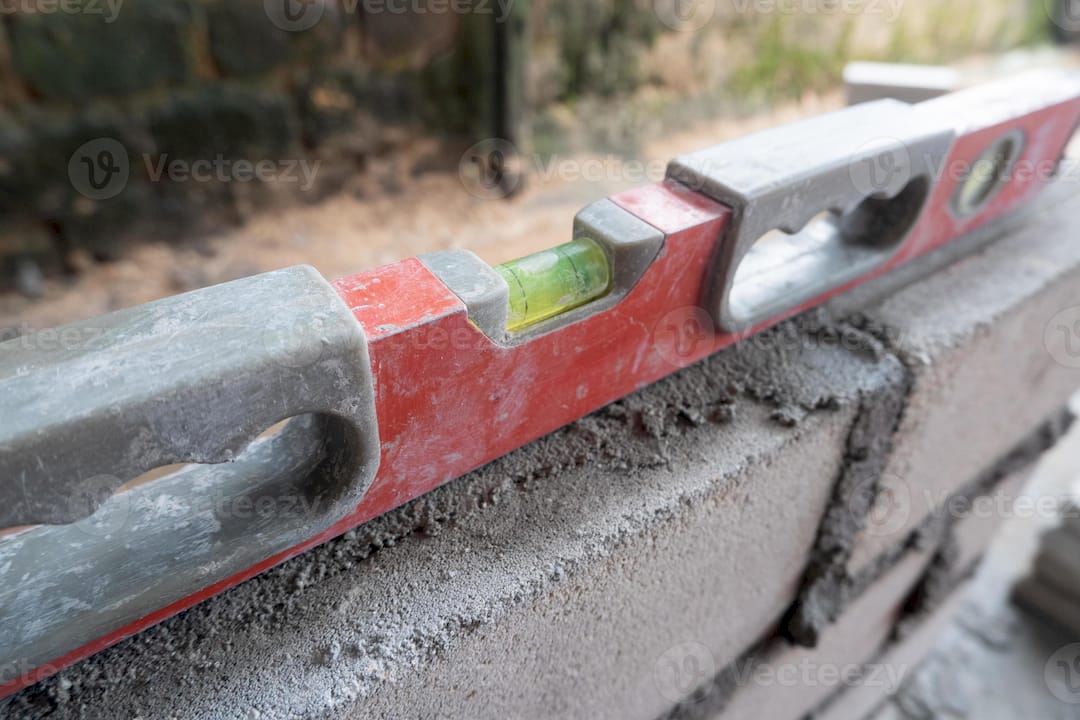 selectively focus on spirit level, also called waterpass or water ...