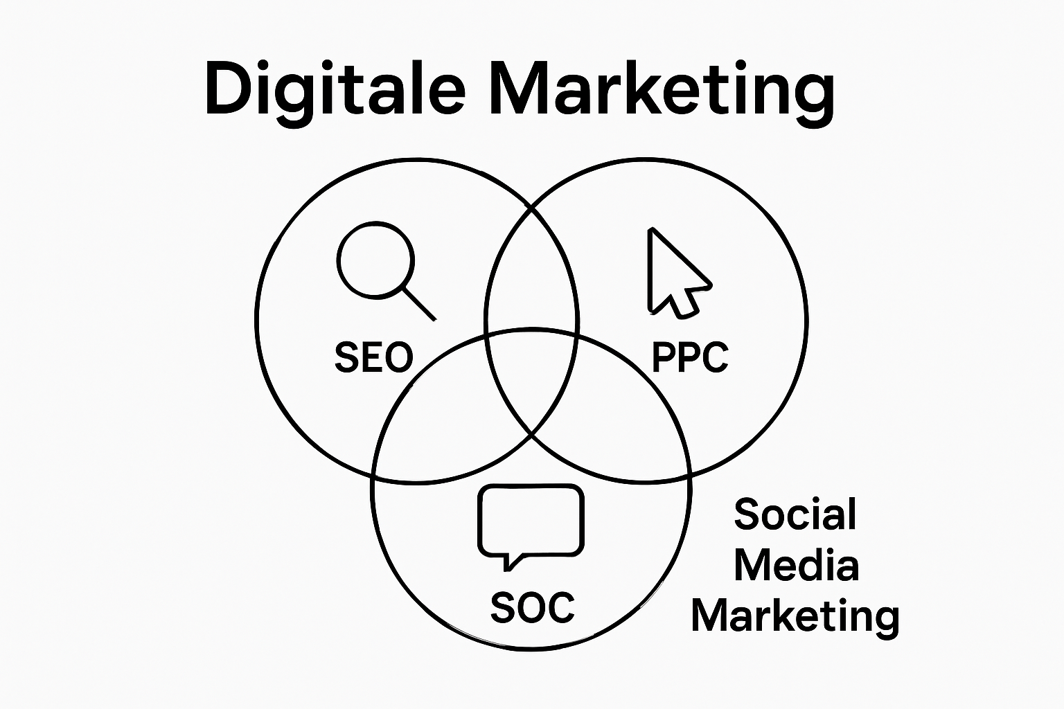 SEO, PPC, Social Media im Vergleich als Infografik