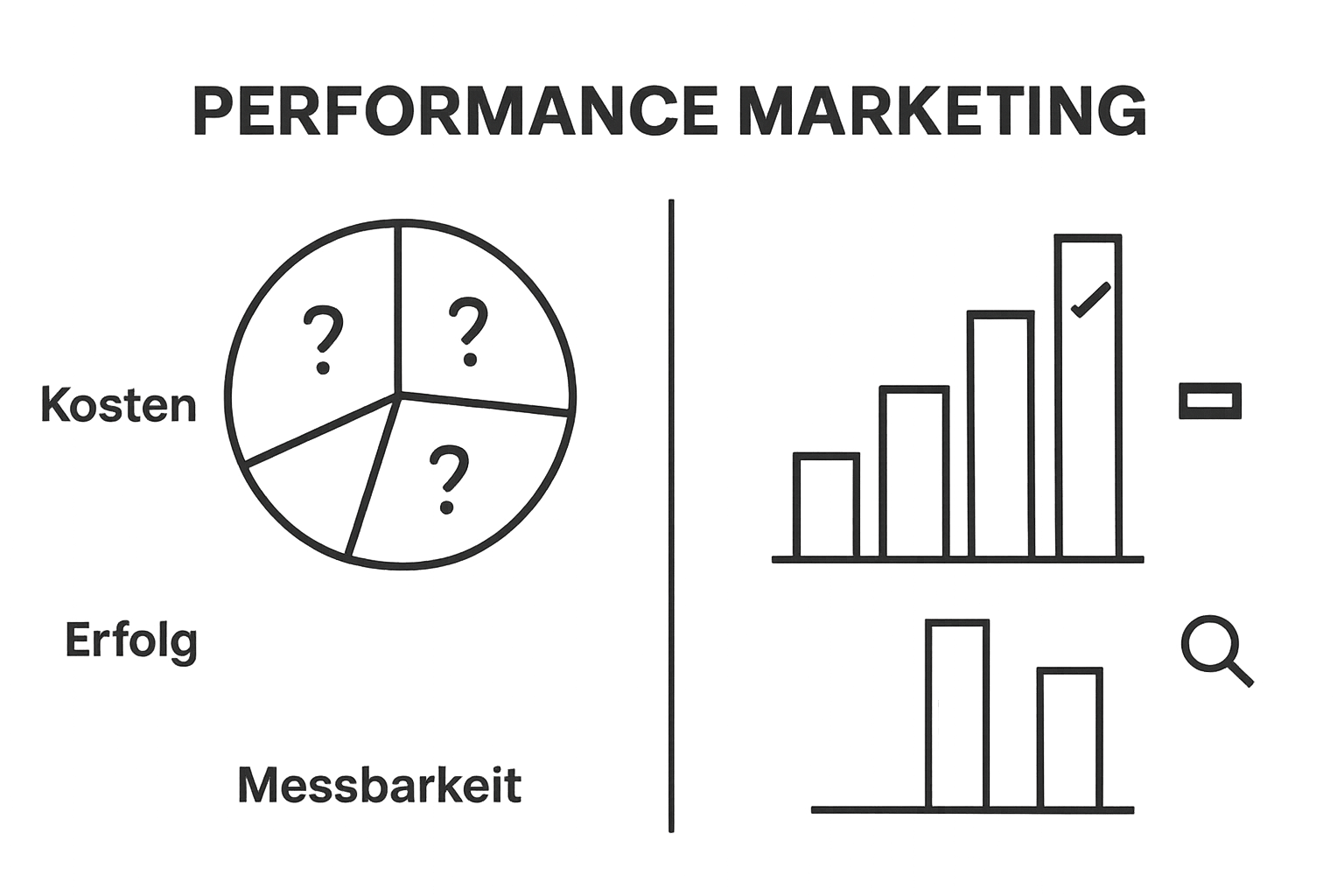 Infographic contrasting performance marketing and traditional marketing with clear icons for cost, success, and measurement