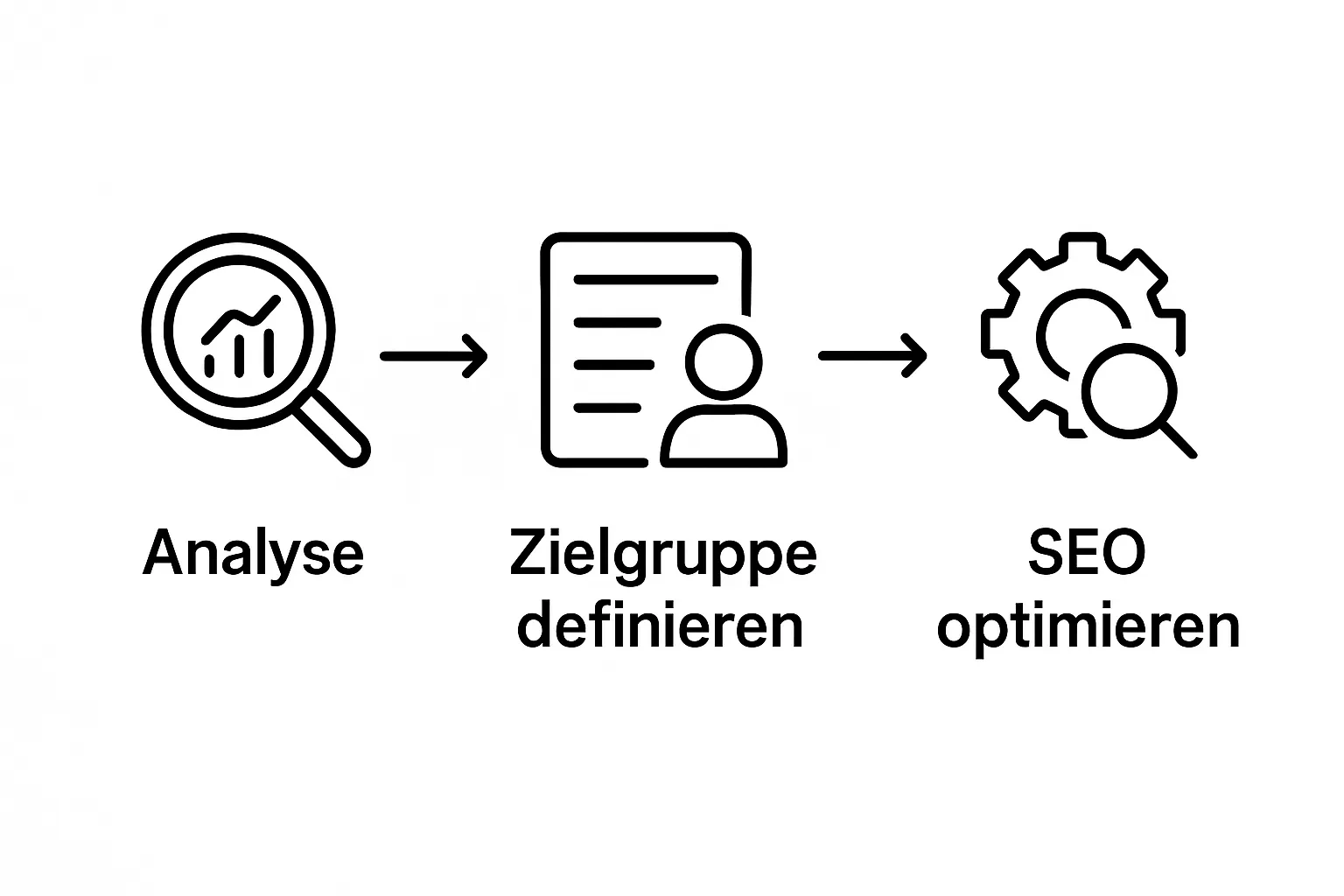 Infographic showing analysis, target audience, and SEO steps for online reach