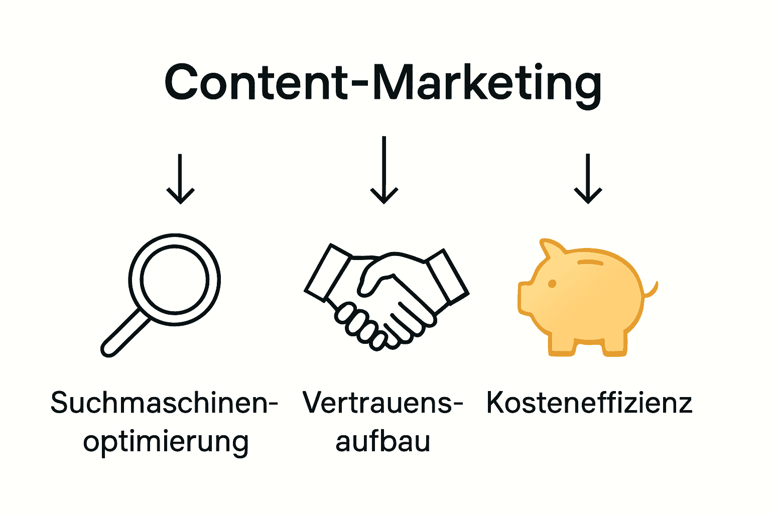 Infografik mit Icons zu SEO, Vertrauen und Kosteneffizienz