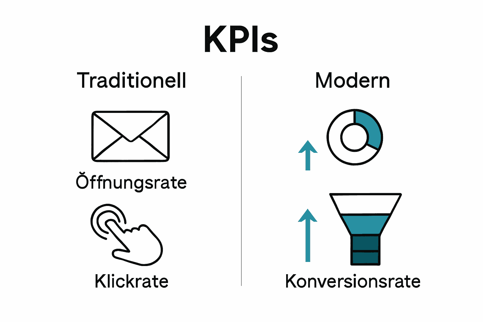 Infografik Vergleich traditioneller und moderner E-Mail-Marketing KPIs