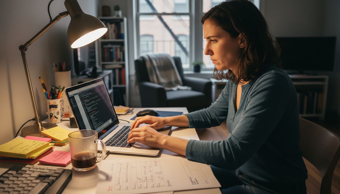 Woman editing meta descriptions at desk