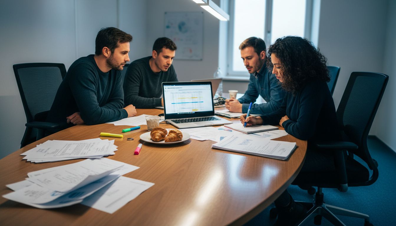 Das Team trifft sich zur gemeinsamen Überprüfung und Bewertung der Inhalte.