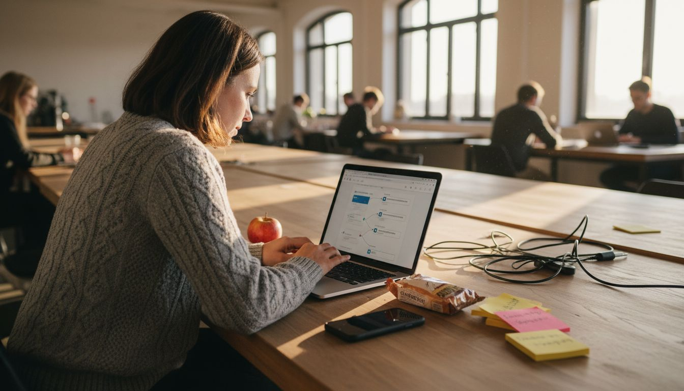 Eine Frau richtet automatisierte E-Mail-Kampagnen ein.