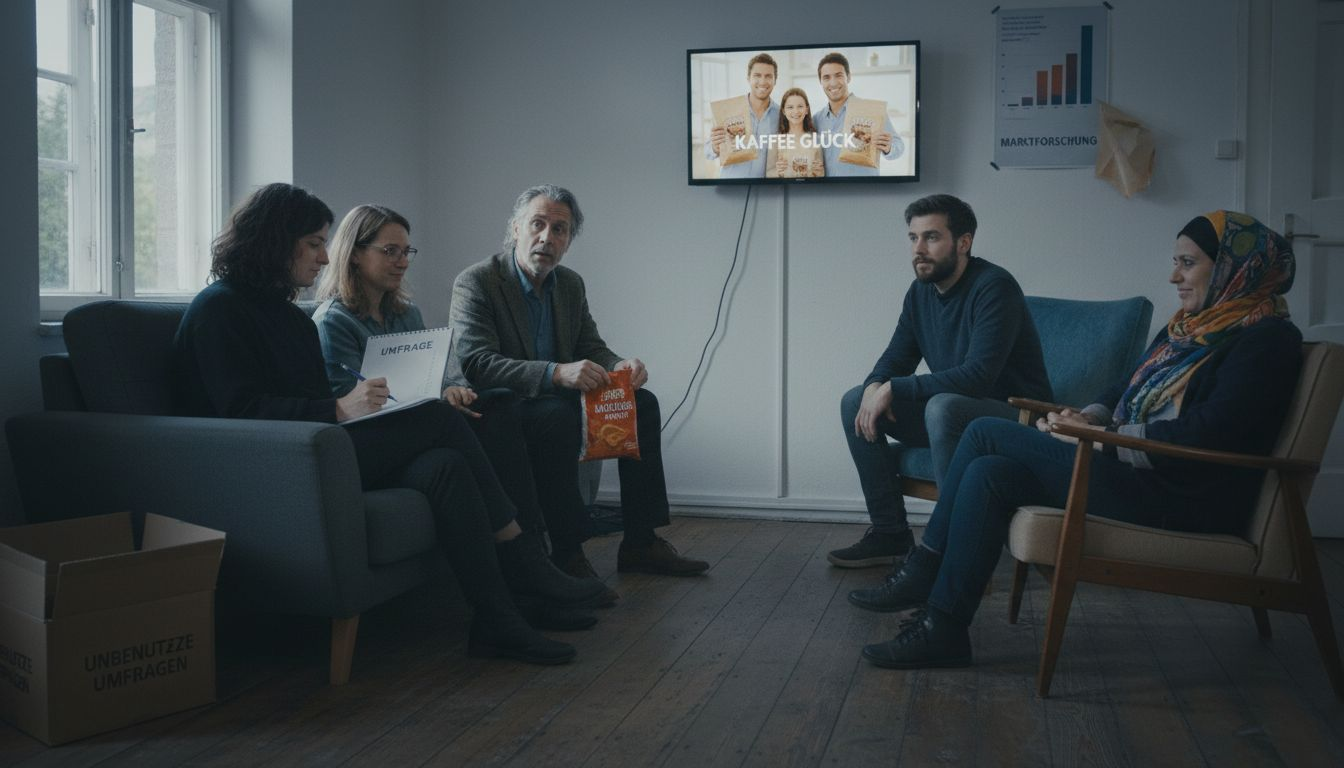 Eine Fokusgruppe schaut sich einen Werbespot mit Storytelling-Elementen an.