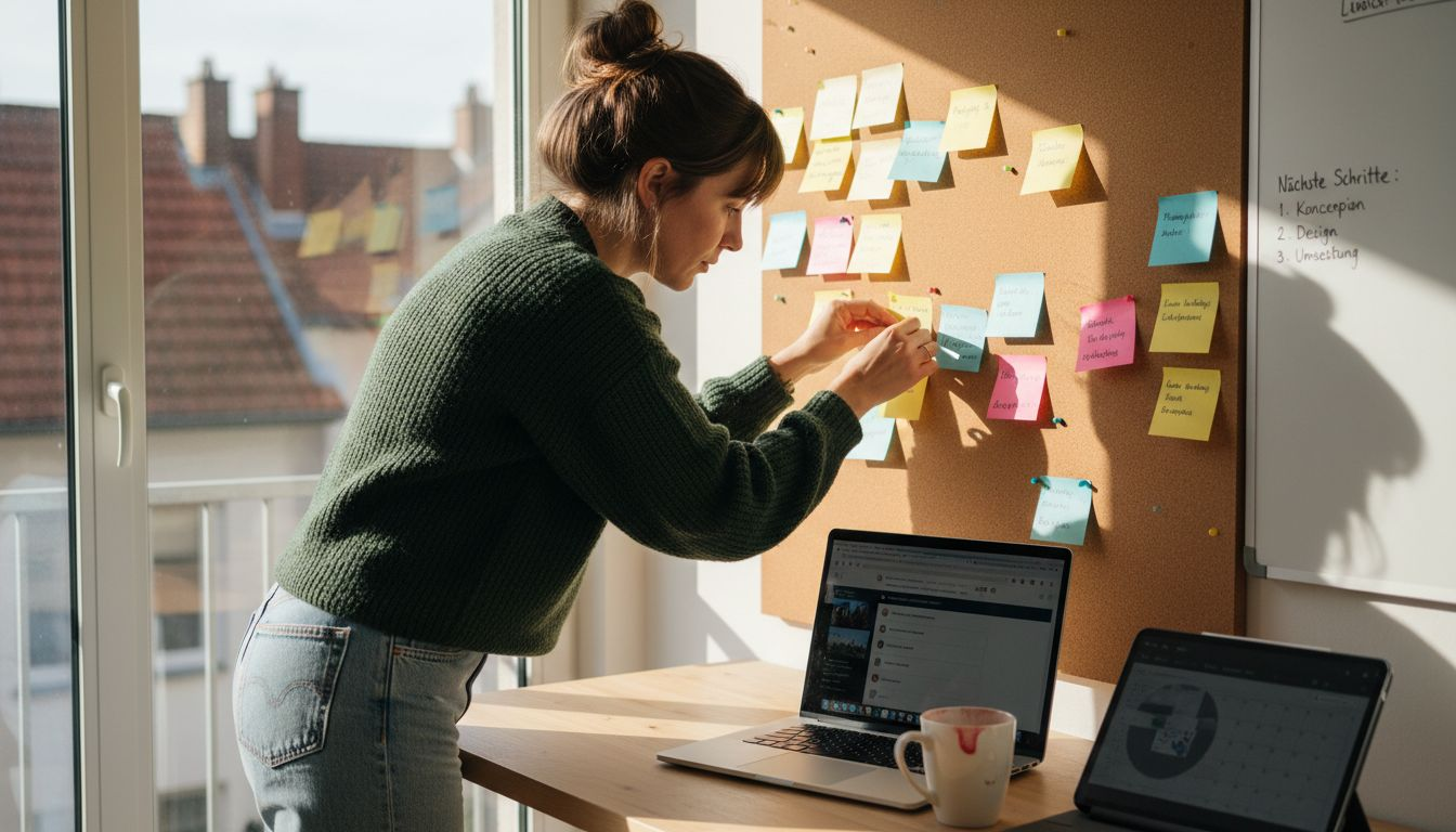 Eine Frau entwickelt neue Ideen, um die Landingpage weiter zu optimieren.