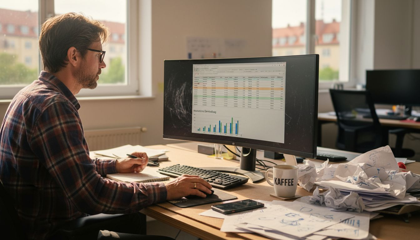 Ein Analyst prüft und bewertet die aktuellen SEO- und SEA-Performance-Berichte.